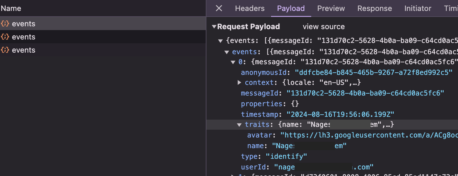 Debugging identify event