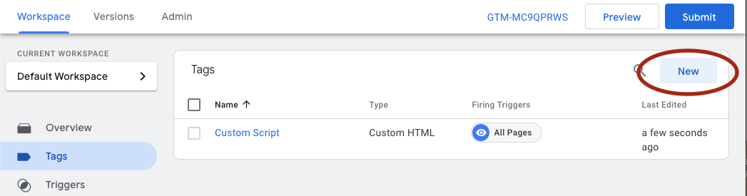 Select new tag