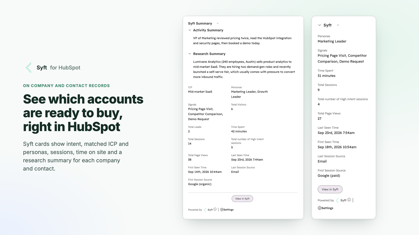 Syft record cards on a HubSpot company record