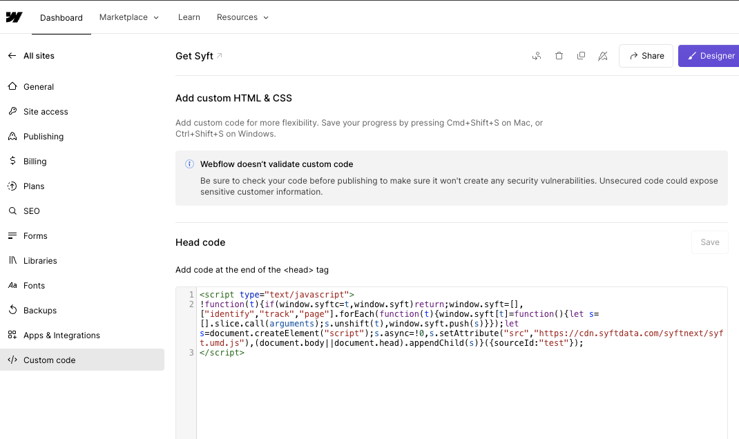 Install in Webflow